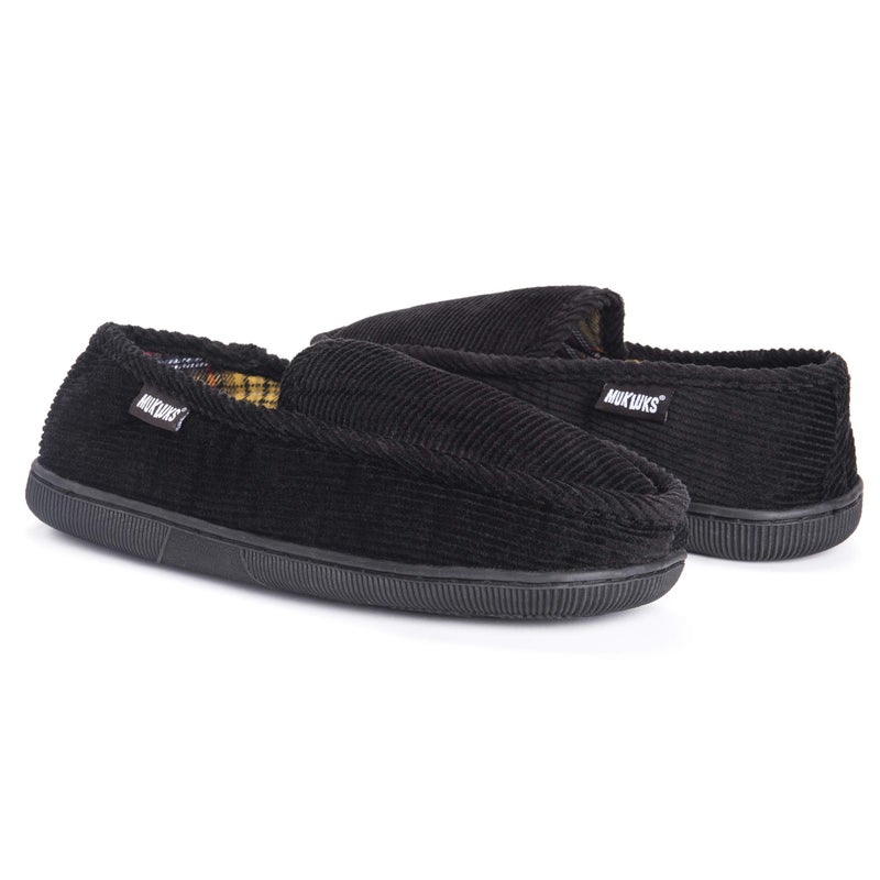 Muk LUKS Men's Corduroy Moccasin with Flannel Lining, Black, Medium - Image 2